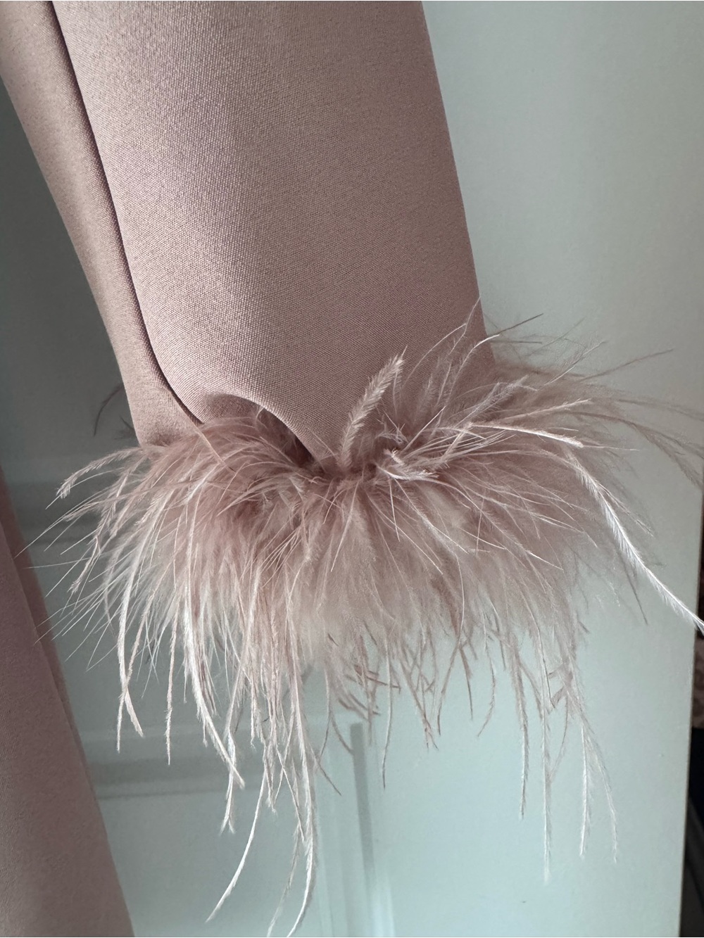 Lavish Alice Feather Cuff Wrap Mini Dress - Dusty Rose - Picture 4 of 6